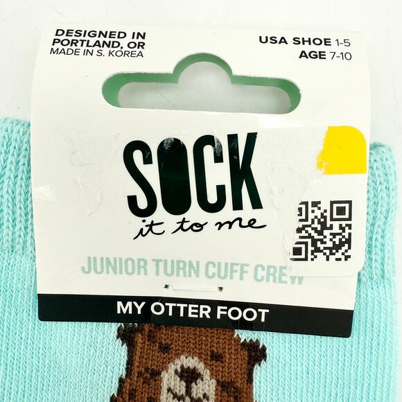 Kids Sock It To Me Junior Crew Socks - “My Otter Foot” - Size 1-5 (Age 7–10) - Picture 3 of 7